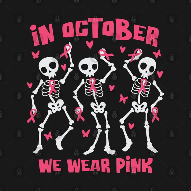 Breast Cancer Awareness Halloween Skeletons Dancing by Graphic Duster