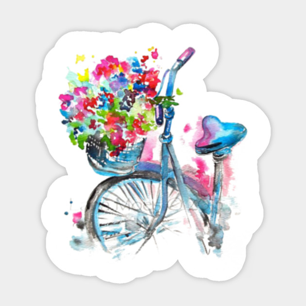 Watercolor Painting Drawing Illustration Bicycle Mamachari Bike With Flowers Illustration Bicycle Euclidean Bike Bicycle With Sticker Teepublic