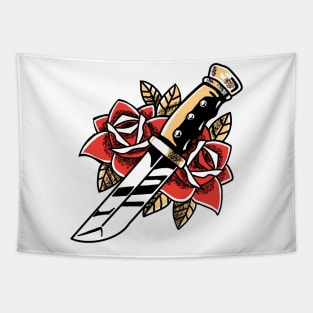 Dagger and Roses Tattoo Graphic Tapestry