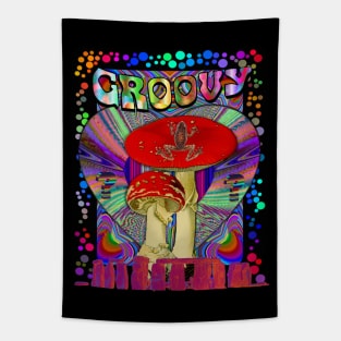 Psychedelic Groovy Magic Mushroom Frog Inner Dimension Trippy Hippy Colorful Tie Dye Shirt Mug Tapestry Sticker + More Tapestry