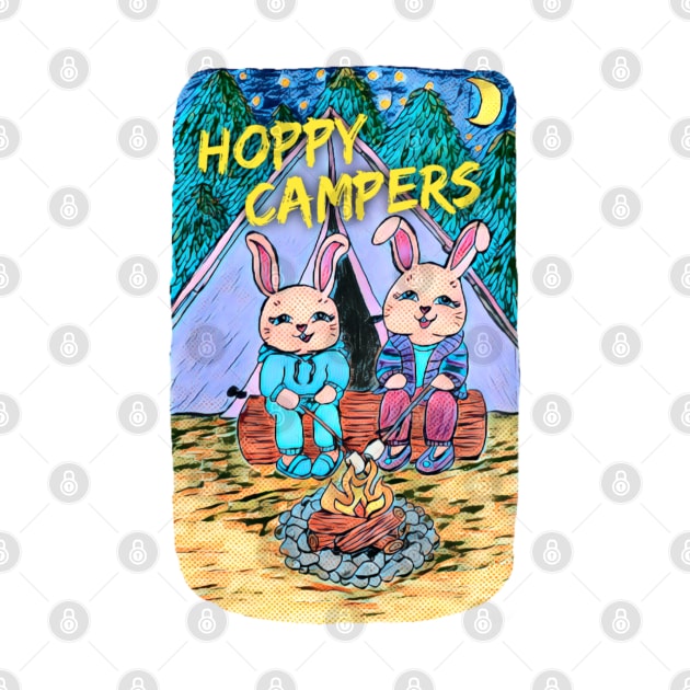 Pink Bunnies Camping, Hoppy Campers by LuvbuzzArt