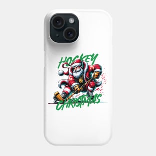 Santa Playing Hockey in Christmas Phone Case