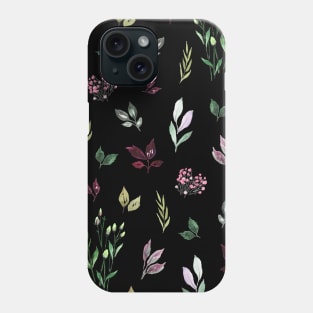 Tiny Watercolor Leaves Black Phone Case