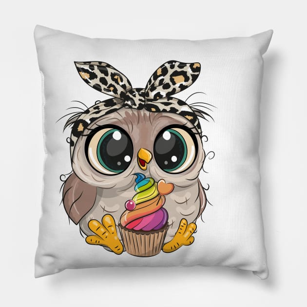 Cute owl with cupcake Pillow by Reginast777