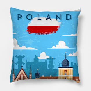 Poland.Retro travel poster Pillow