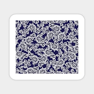 Vintage Bohemian Art Floral Pattern - Blue and White Magnet