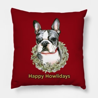 Happy Howlidays Boston Terrier Pillow