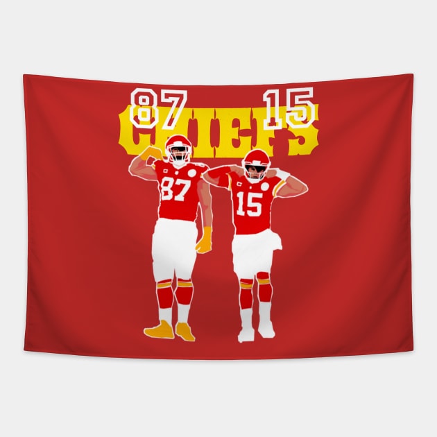 Chiefs : Patrick mahomes and Travis kelce Tapestry by Qrstore