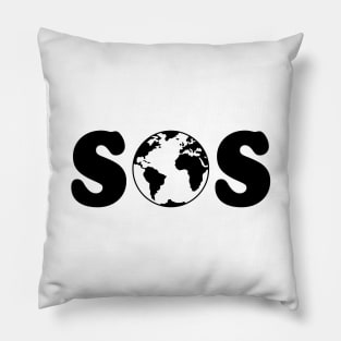 SOS – Earth Overshoot Day / Climate Change (Black) Pillow