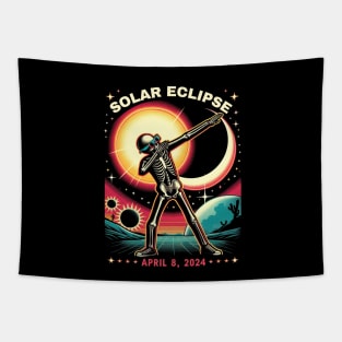 Dabbing Skeleton Total Solar Eclipse 2024 wearing Glasses Tapestry