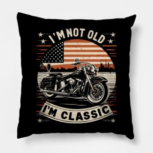 Vintage Biker American Flag Classic Motorcycle Bike Rider 4th Of July Pillow