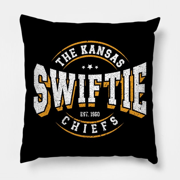 The Kansas Swiftie Chiefs. Vintage Distressed v10 Pillow by Emma