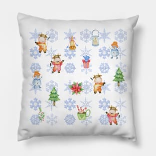 Christmas Bull , Bell , Tree , Ornament Pillow