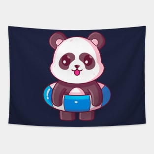 Cute panda with swimming ring summer vacation Tapestry