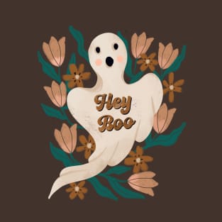Cute Boho Floral Halloween Boo Ghost T-Shirt