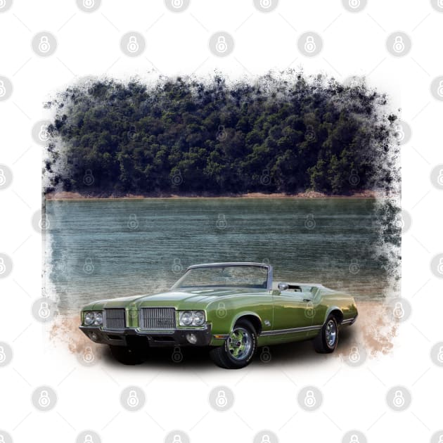 1971 Oldsmobile Cutlass in our lake distressed series on front and back by Permages LLC