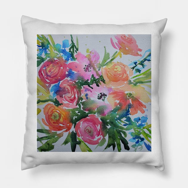 Summer Splash Watercolor Painting Pillow by SvitlanaProuty