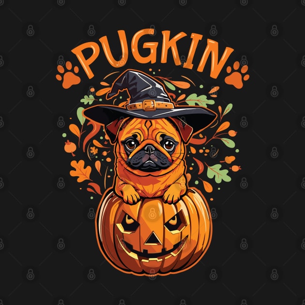 Pugkin Pumpkin Pug Halloween & Thanksgiving Design by Graphic Duster