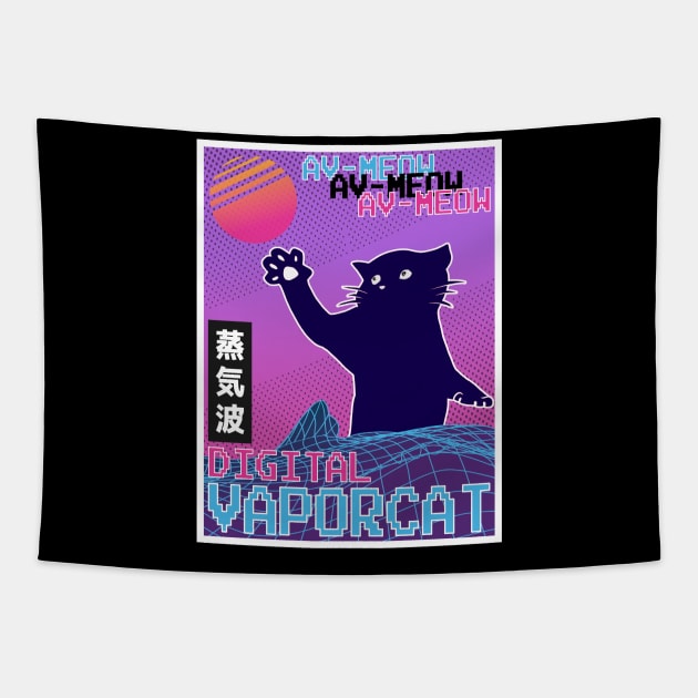 Vaporwave Aesthetic Style 80s Synthwave Gift Cat Tapestry by Kuehni