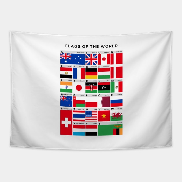 Flags of The World Picture Chart - A-Z of Flags Tapestry by typelab