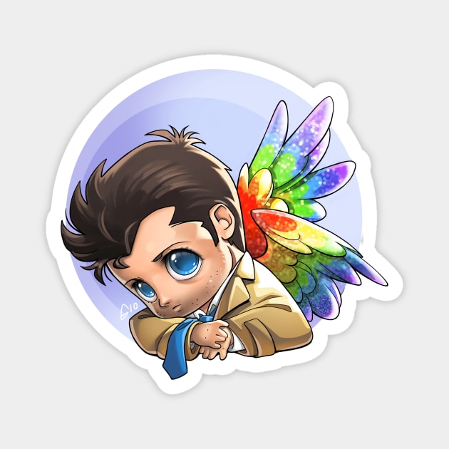 Glitter Rainbow Winged Castiel Magnet by GioGui