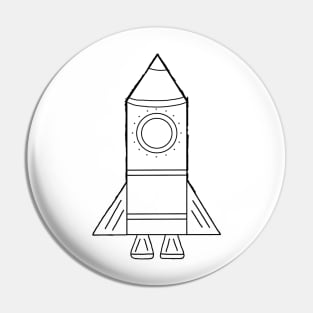 Simple Black and White Rocket Ship Sketch Pattern Pin