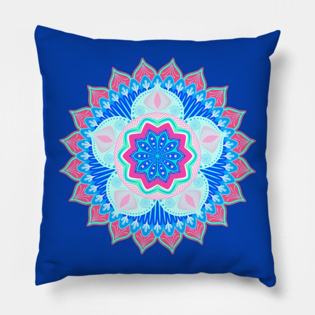 Mandala blue pink Pillow by Crea Twinkles