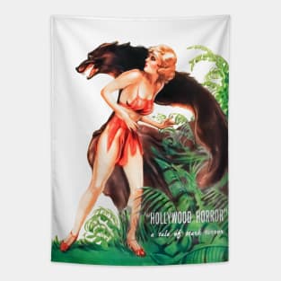 Sexy Girl Scared Fear Ghost Wolf Forest Horror Vintage Retro Weird Tales Halloween Comic Tapestry