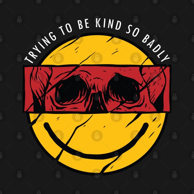 Be Kind Funny Yellow Smiley Vintage Face with Skull On by A Comic Wizard