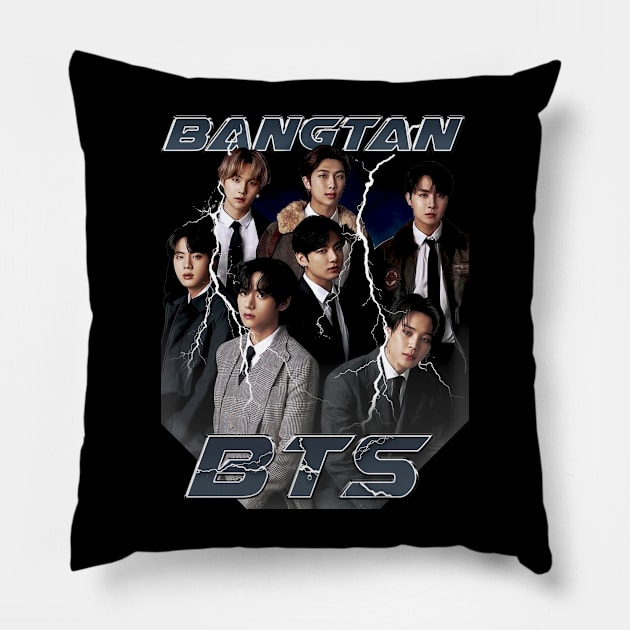 BTS BANGTAN BOOTLEG T-SHIRT Pillow by Vinsgraphic 