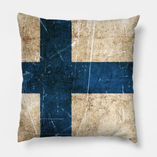 Vintage Aged and Scratched Finnish Flag Pillow