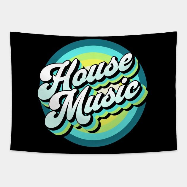 HOUSE MUSIC  - drop shadow target (blue/lime) Tapestry by DISCOTHREADZ 