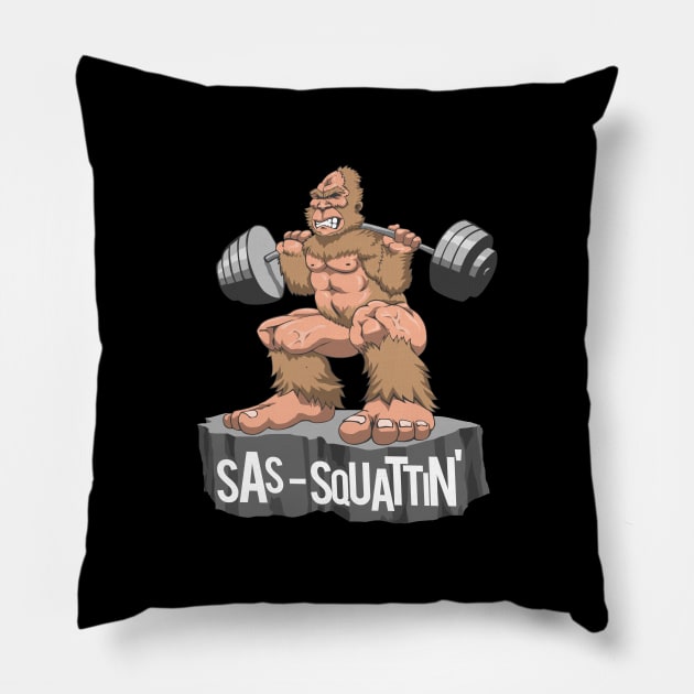 Sas-Squattin' Funny Weightlifting Bigfoot Sasquatch Pillow by ScottsRed