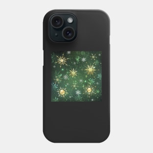 Golden Snowflakes on Green Background Phone Case