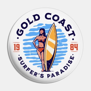 Vintage Gold Coast, Australia Surfer's Paradise // Retro Surfing 1980s Badge Pin