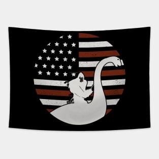 Bigfoot Loch Ness Usa Flag Tapestry