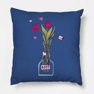 Girl boss tulip flowers in vase Pillow