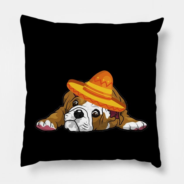 Cute dog bulldog mexico cinco de mayo Pillow by franzaled