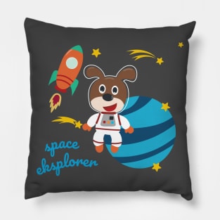 Space bear or astronaut in a space suit with cartoon style Pillow