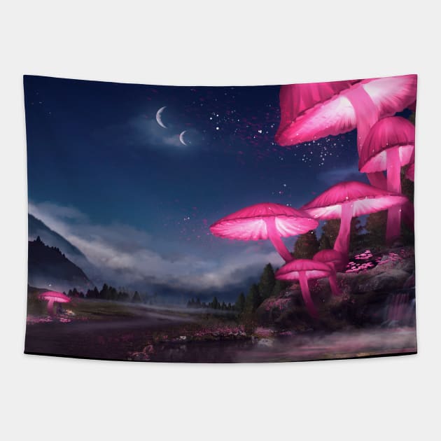 Mushroom Forest Tapestry by Evanyla