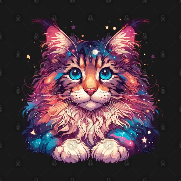 Colorful Maine Coon Cosmic Cat in Stars by TomFrontierArt