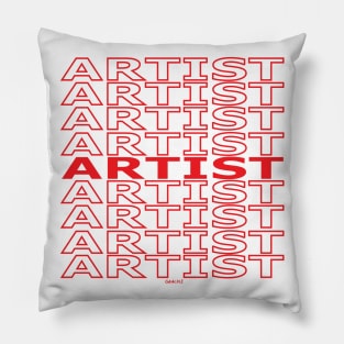 Artist Repeating Text (Red Version) Pillow