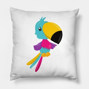 Colorful Parrot, Cute Parrot, Tropical Parrot Pillow