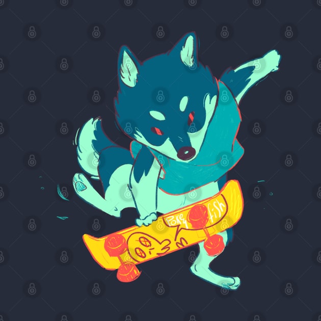 Skater Shiba by EricaFeldArt