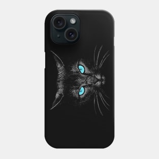 Black cat face evil blue eyes Phone Case