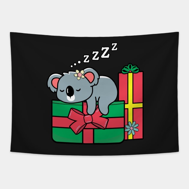 Christmas Koala Sleeping on Presents Tapestry by ArtRUs