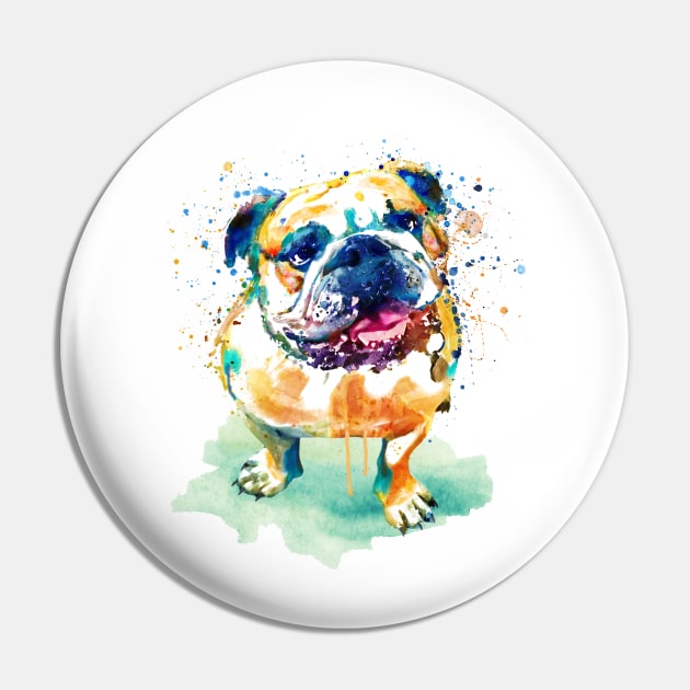 Watercolor Bulldog Pin by Marian Voicu