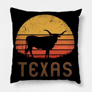 Texas Longhorn Cattle Retro Sunset Pillow