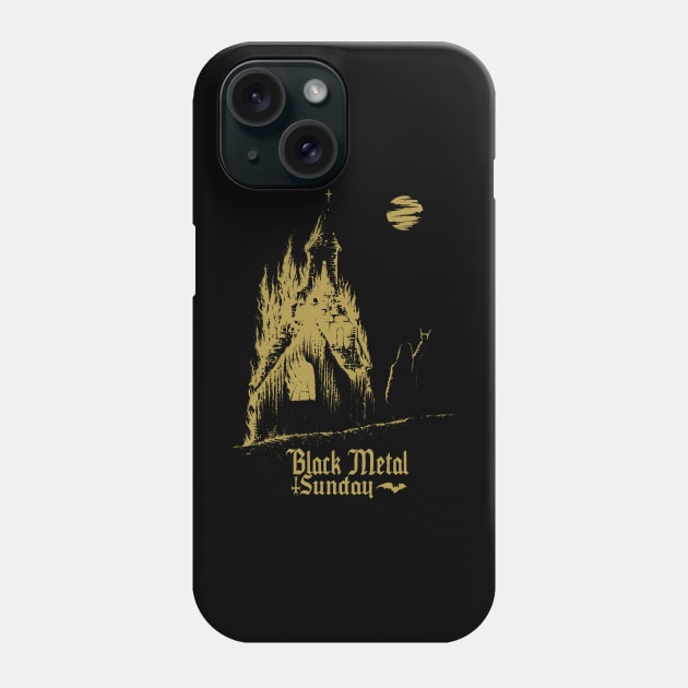 Black Metal Burning Church (gold version) Phone Case by wildsidecomix