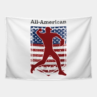 Patriotic All-American Baseball Vintage Distressed Black Tapestry